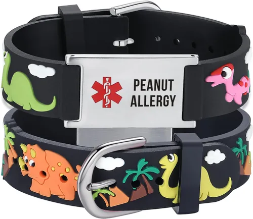 Vista 20 de LinnaLove Medical Alert ID Bracelet – Custom or Pre-Engraved, QR Code Available,Blue Dinosaur Band