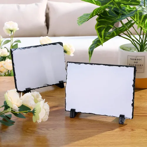 Vista 7 de Gersoniel Marco de fotos rectangular de pizarra en blanco para sublimación con soporte para pantalla de prensa de calor (3.9 x 5.9 pulgadas)