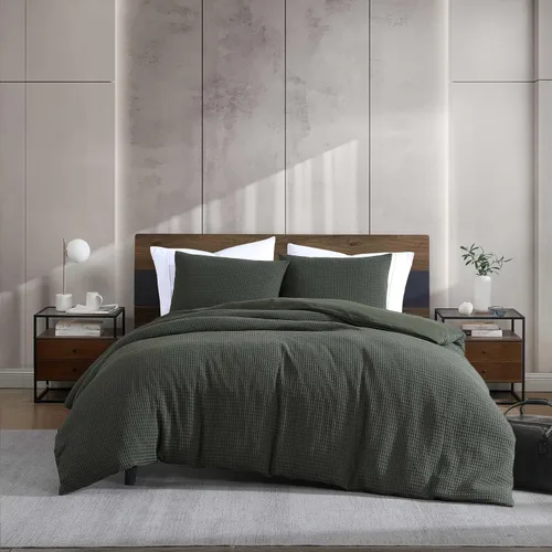 Vista 10 de Kenneth Cole - Juego de edredón King, ropa de cama suave con textura de gofre con fundas a juego, acogedora decoración del hogar con relleno elevado