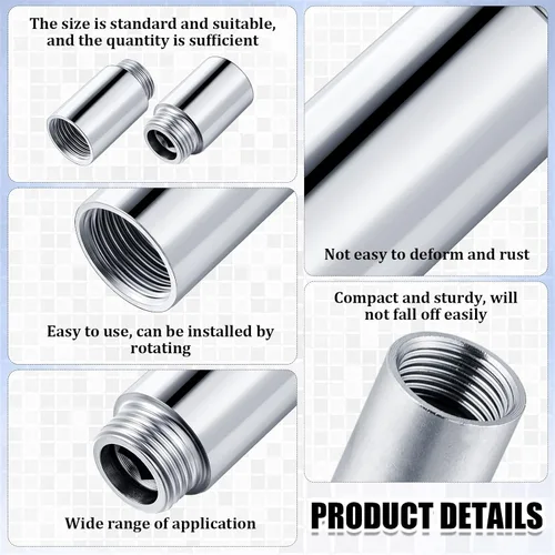 Vista 4 de Amylove 2 piezas de extensión de brazo para cabezal de ducha de acero inoxidable, extensión de tubo de ducha de 1/2pt macho a 1/2pt hembra rosca