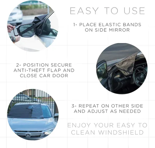 Vista 3 de OxGord, cobertor para parabrisas, eliminación de nieve, protector para parabrisas para todos los climas, invierno, verano, protector solar