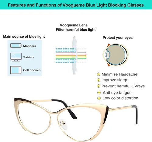 Vista 6 de Vooglam Annabelle VFM0176 - Lentes de bloqueo de luz azul con ojo de gato, L