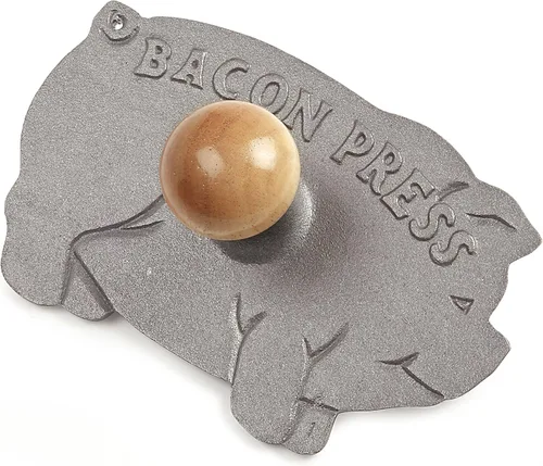 Norpro Prensa de tocino en forma de cerdo de hierro fundido con mango de madera, 8.5in/21.5cm