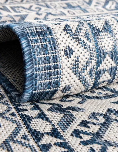 Vista 293 de Unique Loom Outdoor Aztec Collection Alfombra de área, Chalca (7 pies 10 pulgadas, cuadrada, azul/marfil)