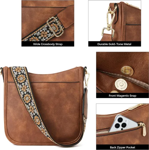 Vista 5 de BOSTANTEN - Bolsos bandolera para mujer, de cuero vegano moderno, estilo hobo, con correa ancha para el hombro