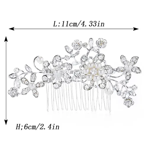 Vista 6 de Foyte Peine de cristal para el cabello de novia, tocados de novia con diamantes de imitación plateados, piezas de pelo de perla, peines laterales