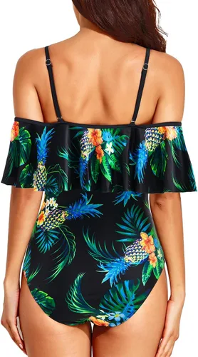 Vista 5 de Tempt Me - Traje de baño retro de una pieza con volantes y hombros descubiertos para mujer.