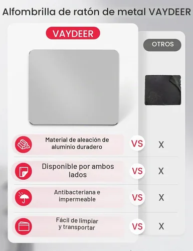 Vista 2 de Alfombrilla de mouse de aluminio de metal plateado duro, suave, mágica, ultrafina, de doble cara, impermeable, control rápido y preciso