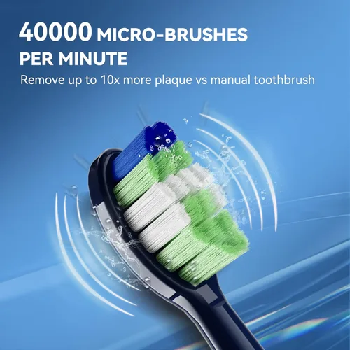 Vista 4 de Cepillo de dientes eléctrico sónico JTF para adultos - Cepillo de dientes blanqueador con 6 cabezales de cepillo y estuche de viaje, carga rápida