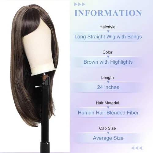 Vista 2 de Peluca larga lacia de mujer Kalyss mezcla marrón sintética