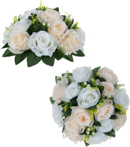 Vista 43 de BLOSMON Bolas de Flores para Bodas, Centros de Mesa de Rosas, 2 Piezas, Flores Artificiales Negras, Bolas Florales Colgantes, Decoración de Arreglos