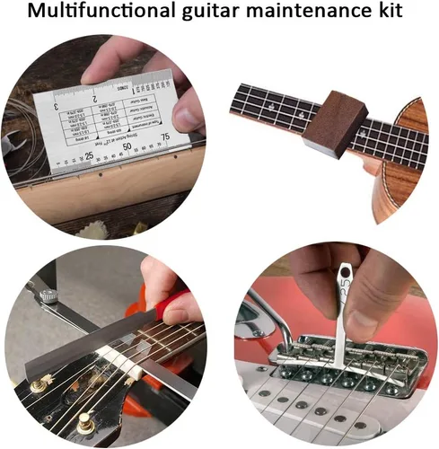 Vista 4 de Kit de herramientas de guitarra de 72 piezas, kit de herramientas de mantenimiento profesional de reparación de guitarra con cuerdas de guitarra