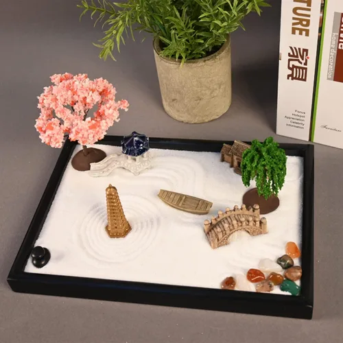 Vista 5 de Mini Zen Garden, arena blanca, bandeja rectangular de plástico