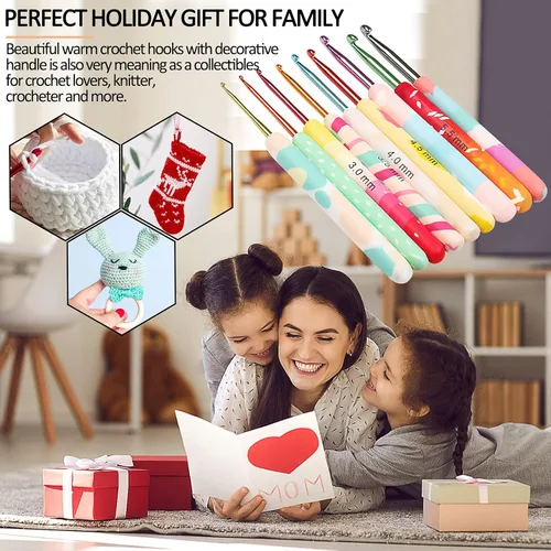 Vista 45 de Coopay Ganchos de ganchillo cálidos para abuela, agujas de ganchillo de agarre suave de aluminio para ganchillo, gancho de tejer para manualidades