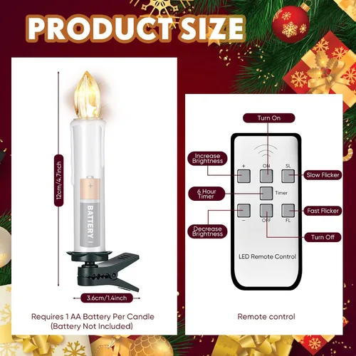 Vista 2 de 48 velas LED para árbol de Navidad con clips, sin llama, velas de Navidad, funcionan con pilas, luces parpadeantes para ventana, con temporizador