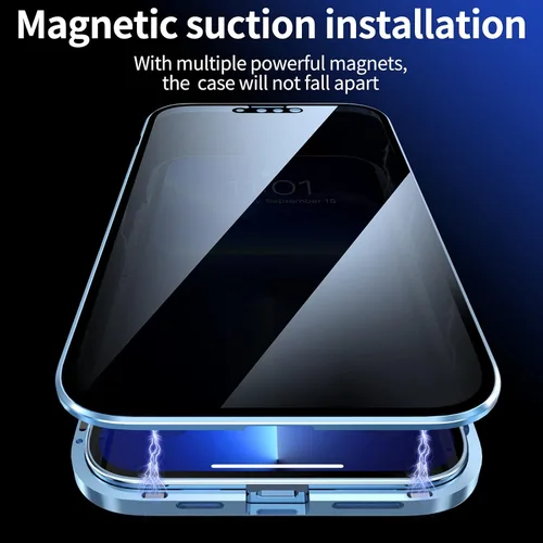 Vista 7 de Pantalla antiespía para iPhone 13 Pro Max, funda antiespías con bloqueo, absorción magnética, vidrio templado de doble cara, protector de lente