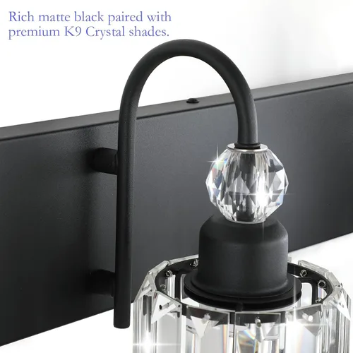 Vista 7 de Ralbay Moderna lámpara de tocador de cristal de 3 luces modernas para baño, lámparas de pared de cristal negro mate, accesorios modernos de cristal