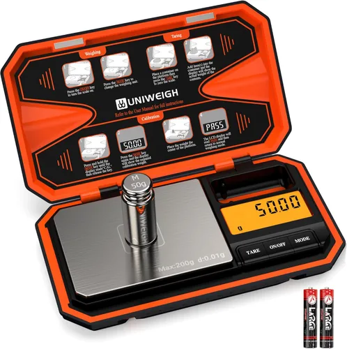 Vista 7 de UNIWEIGH Báscula digital de bolsillo de 7.05 oz/0.00 oz, báscula digital de gramos, mini báscula de joyería digital de peso gramo con pesos Cal