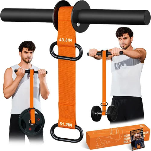 Vista 8 de Fortalecedor de antebrazo y rodillo de muñeca, correas de nailon ultra fuertes de 43.3 pulgadas o 51.2 pulgadas, ejercitador de antebrazo