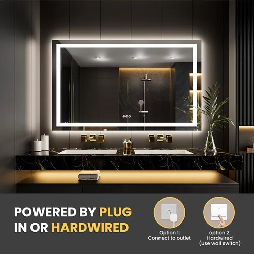 Vista 52 de LOAAO Espejo de baño LED de 28 x 36 pulgadas con luces, antiniebla, regulable, retroiluminado + iluminado frontal, espejo de tocador de baño