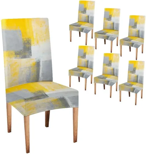 Vista 153 de TOMWISH Fundas para Sillas De Comedor 6, Fundas para sillas de comedor, pintura de arte abstracto, funda extraíble elástica de elastano para silla