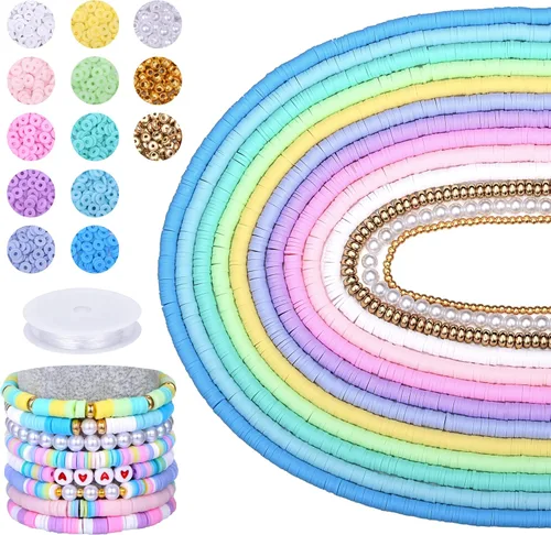 Vista 8 de AceFun 3750 cuentas de arcilla para hacer pulseras, kit de cuentas de arcilla polimérica con cuentas espaciadoras de perlas, juego de cuentas Heishi