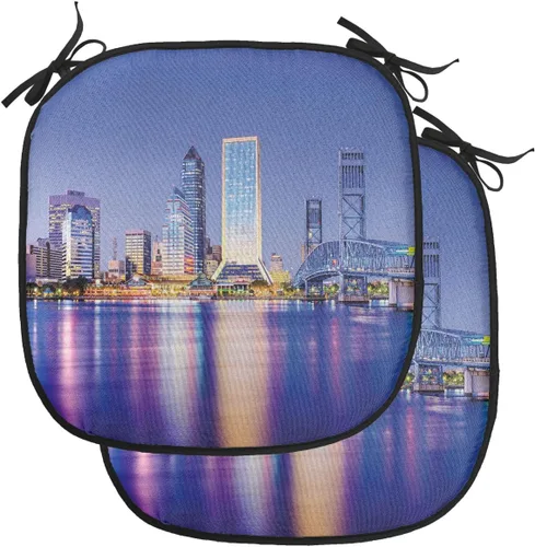 Vista 174 de Lunarable USA Chair Cushion Pad, American Cities Skylines Metropolis Architecture Sketch Style Hand Drawn Art Print, Seat Padding for Kitchen &