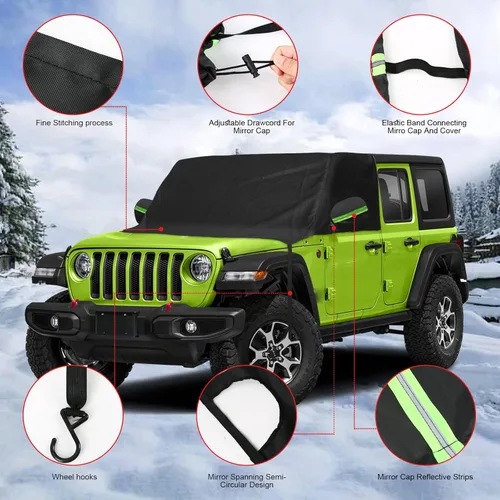 Vista 3 de sportuli Cubierta de nieve para parabrisas y ventana lateral delantera de repuesto para Jeep Wrangler/Jeep Gladiator, cubierta de parabrisas de tela