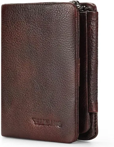 MANBANG Billetera para hombre hecha a mano de cuero genuino italiano con bloqueo RFID, cartera para hombre con bolsillo para monedas de cambio caja