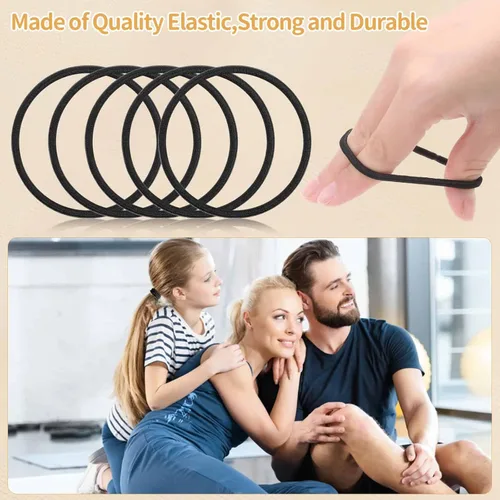 Vista 2 de 150 ligas negras para cabello grueso y rizado, bandas para el cabello a granel, soportes para cola de caballo, elásticos para el cabello