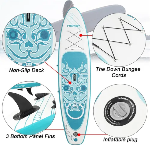 Vista 97 de FBSPORT Tabla de remo de pie prémium de 11 pies, tabla de yoga con accesorios de SUP y bolsa de transporte, amplia posición, control de surf