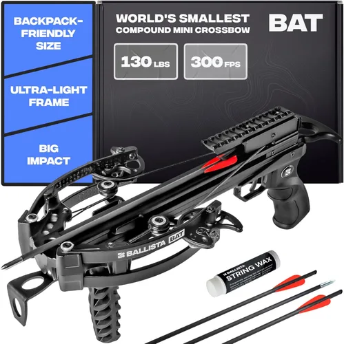 Vista 10 de BALLISTA BAT Compound Mini Crossbow - Small Crossbow for Hunting, Fishing and Target - 300 FPS, 130 Lbs, 2.46 lbs