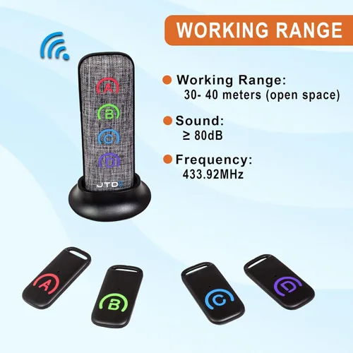 Vista 8 de J-Tech Digital JTDKF4F - Localizador inalámbrico de llaves perdidas y cartera con batería reemplazable (1 transmisor + 4 receptores)