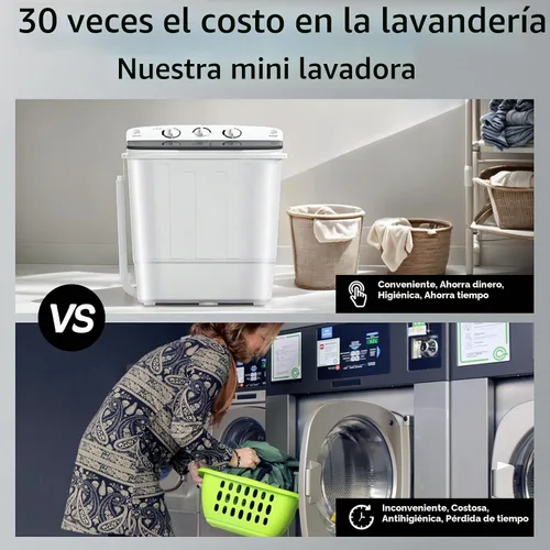Vista 6 de Lavadora portátil, mini compacta de 18 libras, lavadora de doble tina con estante de secado y 10 perchas, combo de lavadora (11 libras) y secadora