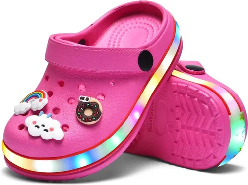 Vista 5 de XPKWS - Zuecos de jardín con luces LED, antideslizantes, ligeros, para niños y niñas