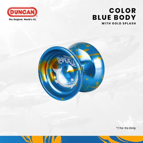 Vista 10 de Duncan Toys Barracuda - Yoyó sin respuesta de nivel profesional, rodamiento cóncavo y cuerpo de aluminio, azul con salpicaduras