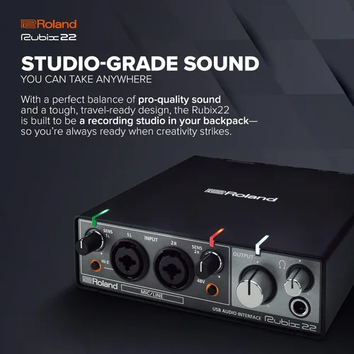 Vista 3 de Roland Rubix22 - Interfaz de audio USB de 2 entradas/2 salidas Audio de alta resolución Graba con micrófonos, guitarras, teclados y más