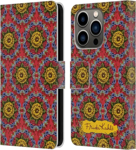 Vista 120 de Head Case Designs Funda con licencia oficial de Frida Kahlo Portrait Red Florals - Funda de piel tipo cartera compatible con Apple iPhone 14 Pro