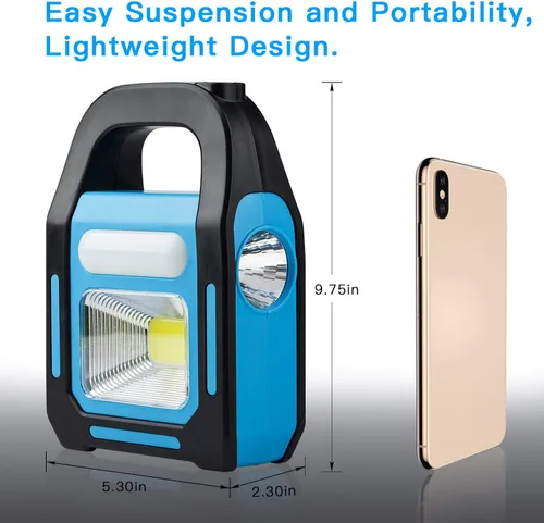 Vista 4 de 1 paquete 3 en 1 solar recargable USB más brillante COB LED linterna de camping, linterna de emergencia impermeable LED luz