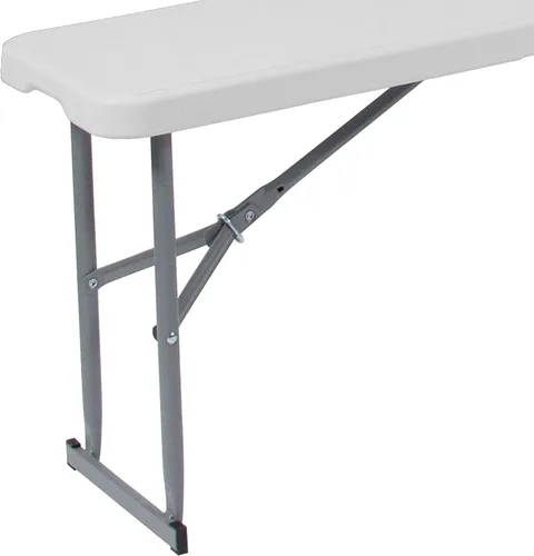 Vista 5 de Flash Furniture Talbott - Banco de plástico blanco granito plegable de 10.25 pulgadas de ancho x 71 pulgadas de largo, con asa de transporte