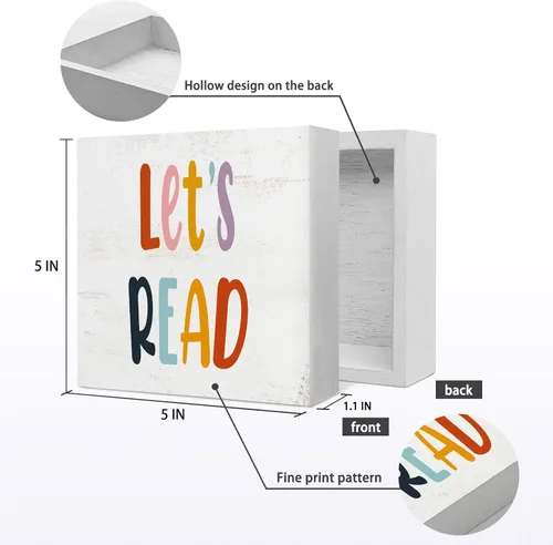 Vista 5 de Letrero de madera con texto en inglés "Let's Read", decoración de escritorio para el hogar, aula, rincón de lectura, sala de lectura, decoración
