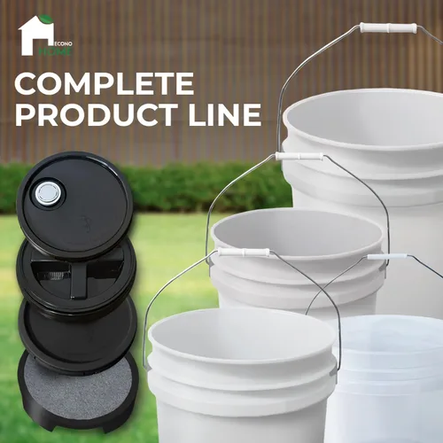 Vista 7 de Balde de cubo blanco de 6.5 galones con tapa Grado alimenticio Extra duradero de 90 MIL Asas de metal con empuñadura de plástico para fácil