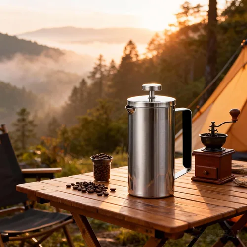 Vista 14 de Cafetera grande de prensa francesa de 50 oz (1.5L), prensa de té aislada de doble pared de acero inoxidable 304 para acampar, hacer senderismo