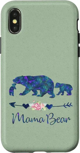 Vista 5 de Teal Blue Purple Floral Mama Bear and Two Cubs Light Green Case for iPhone 16