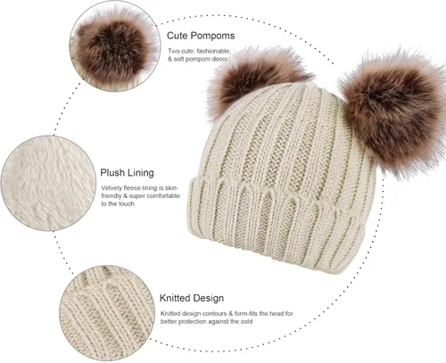 Vista 6 de Arctic Paw - Gorro tejido con orejas de pompón de piel sintética