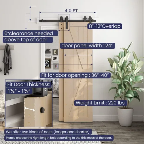 Vista 3 de SmartStandard 24in x 84in Sliding Barn Door with 4FT Bypass Sliding Barn Door Hardware Kit, Single Track, Easy to Install, Smoothly & Quietly, Fit