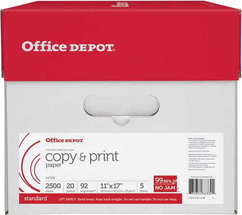 Vista 4 de Office Depot® Brand Copy & Print Paper, Ledger Paper, 20 Lb, 500 Sheets Per Ream, Case Of 5 Reams