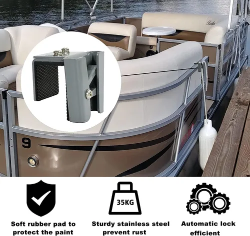 Vista 2 de Pinzas para guardabarros Pontón con resorte, clips de metal para guardabarros de barco para rieles cuadrados, perchas ajustables de acero