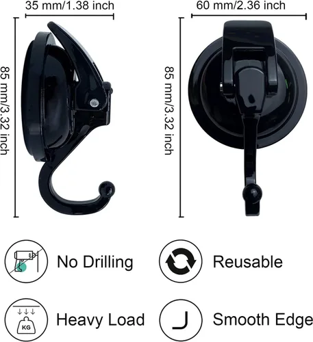 Vista 4 de Ganchos de ventosa al vacío resistentes, ganchos de ducha de plástico ABS y goma TPU, ganchos para bata de baño, reutilizables, sin perforaciones