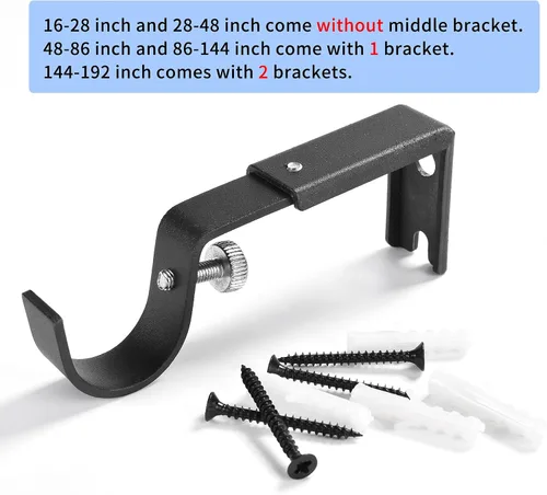 Vista 8 de Barras de cortina industriales de 1 pulgada para ventanas de 48 a 84 pulgadas, barra de cortina rústica envolvente, se adapta a cortinas opacas